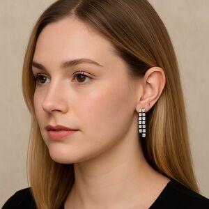 Vintage Rhinestone Crystal Geometric Dangle Drop Earrings Silver